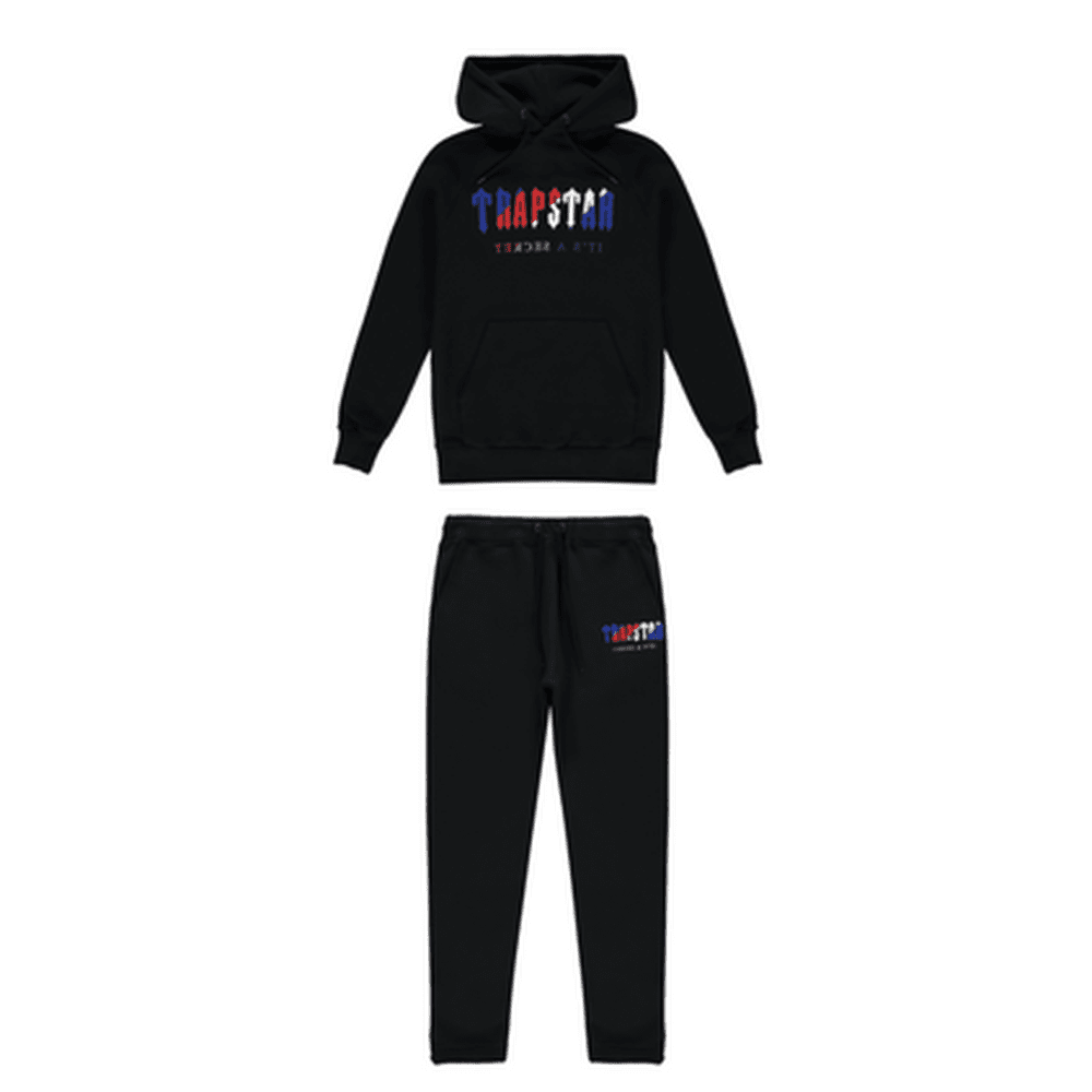 trapstar chenille decoded hooded tracksuit black orange edition